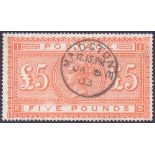 GREAT BRITAIN STAMPS : 1882 £5 Orange (BD), fantastic used example cancelled by MAIDSTONE CDS.