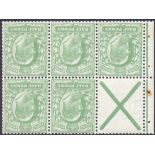 GREAT BRITAIN STAMPS : EDVII 1902 1/2d unmounted mint booklet pane with ST Andrews Cross.