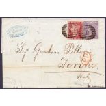 STAMPS : GREAT BRITAIN POSTAL HISTORY : 1867 Wrapper from London to Torino Italy with Penny Red