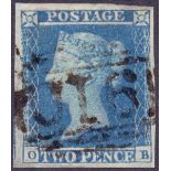 GREAT BRITAIN STAMPS : 1851 2d Violet Blue , very fine used four margin example.