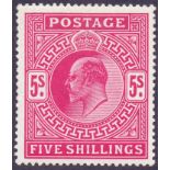 GREAT BRITAIN STAMPS : EDVII 1902 5/- Bright Carmine,