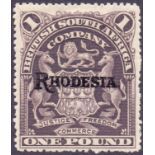 RHODESIA STAMPS : 1909 £1 Grey Purple,