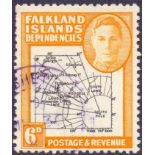 FALKLANDS STAMPS : 1946 6d Black and Ora