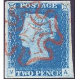 GREAT BRITAIN STAMPS : 1840 2d Blue plat