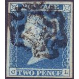 GREAT BRITAIN STAMPS : 1841 2d Blue plat