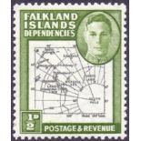 FALKLANDS STAMPS 1946 1/2d Green mounted mint with variety "Extra Island" SG G1aa Cat £325