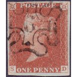 GREAT BRITAIN STAMP 1841 1d Red plate 37, fine four margin example cancelled by No.