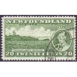 NEWFOUNDLAND STAMPS 1937 Coronation 20c green showing 'Extra chimney' flaw, fine used, perf 13.