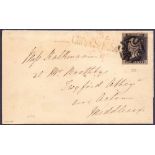 PENNY BLACK STAMP ON COVER: Plate 7 (NH) very fine four margin example on small wrapper entire from