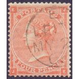 GREAT BRITAIN STAMP: 1862 4d Pale Red (JE), superb used,