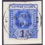 CAYMAN ISLANDS STAMPS 1917 1 1/2d on 2 1/2d Deep Blue WAR STAMP " No fraction bar",