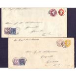 GREAT BRITAIN POSTAL HISTORY : Two QV long compound envelopes uprated with 2 1/2d and 5d Jubilee