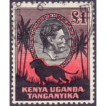 KENYA STAMPS 1938 GVI £1 black & red fine used, perf 11.75 x 13, SG 150.