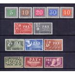 SWITZERLAND STAMPS 1945 Peace (PAX) set of 13, lightly M/M, SG 447-59.