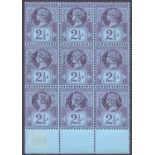 GREAT BRITAIN STAMP 1887 2 1/2d Purple/Blue mint block of nine with R & C Perfin