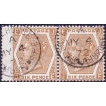GREAT BRITAIN STAMP 1872 6d Chestnut plate 11, superb used pair,