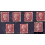GREAT BRITAIN STAMPS 1864 1d Reds mounted mint selection of 7 plates 156, 158, 160, 162, 163, 164.