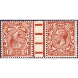 GREAT BRITAIN STAMPS 1924 1 1/2d Red Brown TETE-BECHE pair,