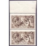 GREAT BRITAIN STAMP 1913 GV 2/6 Seahorse Deep Sepia Brown, unmounted mint vertical pair with margin,