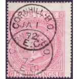 GREAT BRITAIN STAMP 1867 5/- Pale Rose Plate 1 , fine used cancelled by Cornhill CDS's ,