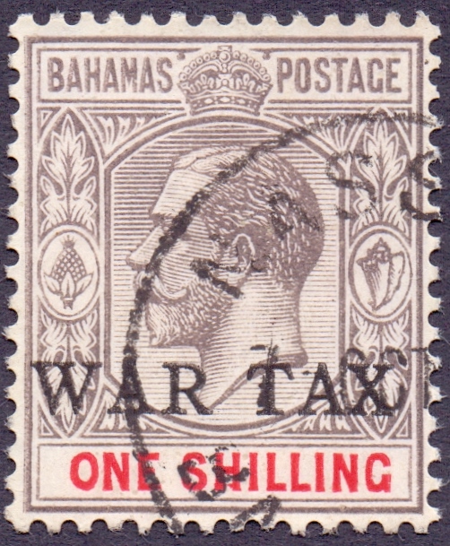 BAHAMAS STAMPS 1918 1/- Grey Black and Carmine WAR TAX,