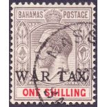 BAHAMAS STAMPS 1918 1/- Grey Black and Carmine WAR TAX,