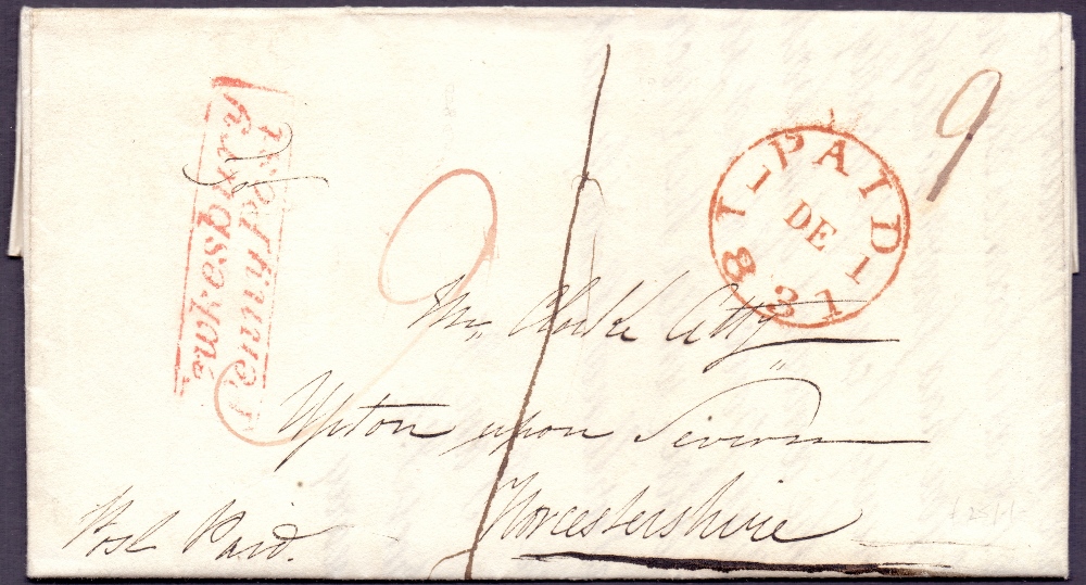 GREAT BRITAIN POSTAL HISTORY : 1831 Paid Wrapper entire to Upton upon Seven ,