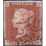 GREAT BRITAIN STAMP 1841 1d Red Brown, four margin example, cancelled by No.