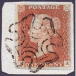 GREAT BRITAIN STAMP 1841 1d Red plate 24 (NA), superb used example on piece,