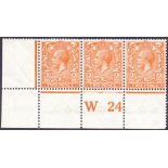 GREAT BRITAIN STAMP 1921 2d Orange mounted mint control strip of 3 with W24 (perf),