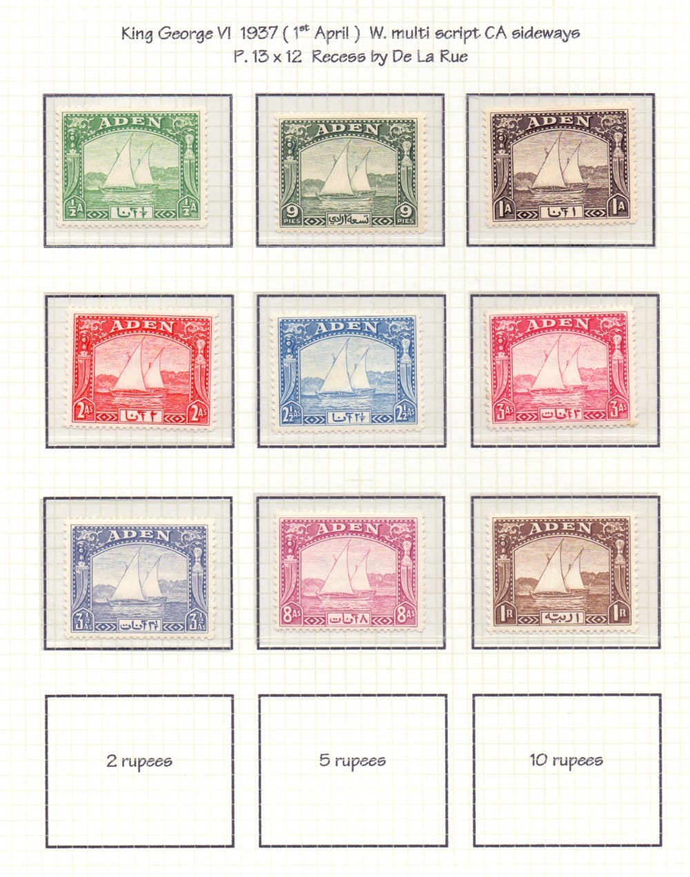 ADEN STAMPS : 1937-51 GVI mint issues on album pages inc.