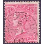 GREAT BRITAIN STAMPS : 1857 4d Rose Carmine (large garter), superb used example,