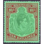 BERMUDA STAMPS 1938 10/- Bluish Green and Deep Red Green (chalky),