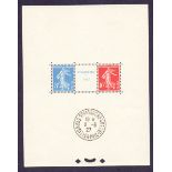 FRANCE STAMPS 1927 Strasbourg Philatelic Exhibition miniature sheet with special handstamp in