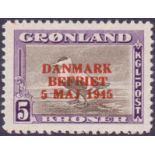 GREENLAND STAMPS 1945 very lightly mounted mint set to 5K ,