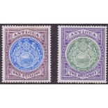 ANTIGUA STAMPS 1903 1/- Blue and Dull Pruple plus 2/- Grey Green and Pale Violet both mounted mint