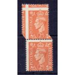 GREAT BRITAIN STAMP 1941 2d Pale Orange, unmounted mint pair showing dramatic perforation shift.