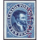 CANADA STAMPS 1854 10d Blue PLATE PROOF on card with SPECIMEN over-print in carmine.