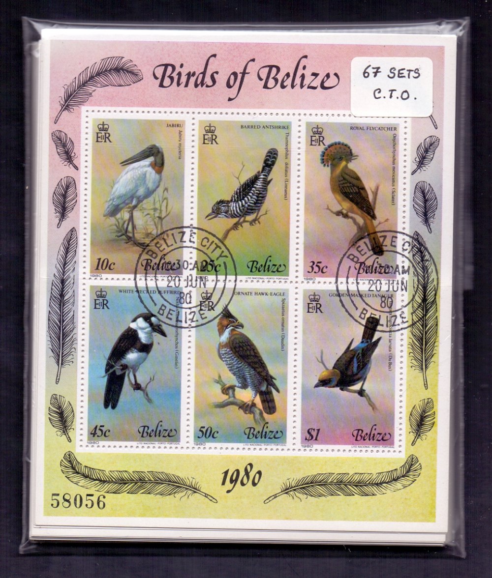 STAMPS : BIRDS, Belize 1980 miniature sheet SG 561-66 in fine used sheetlets (x67),