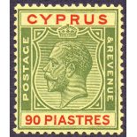 CYPRUS STAMPS 1924 90pi Green and Red/Yellow,