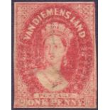 STAMPS : Tasmania 1857 1d Carmine,