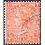GREAT BRITAIN STAMP 1872 4d Vermilion plate 13, superb used example,