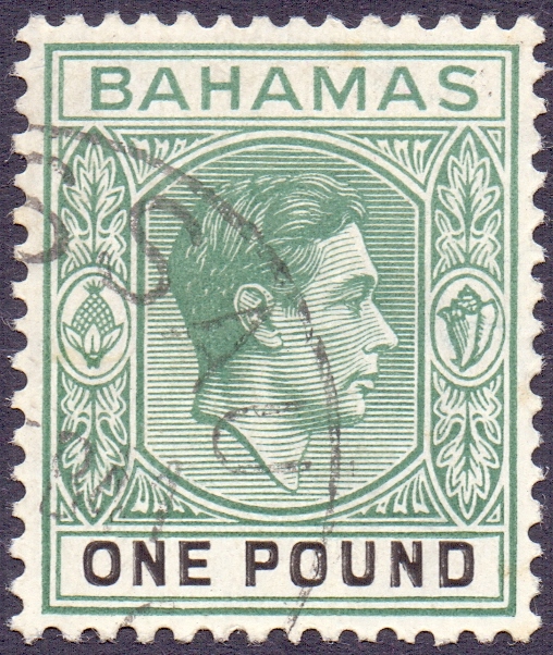 BAHAMAS STAMPS 1943 £1 Blue Green and Black,