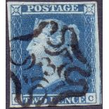 GREAT BRITAIN STAMP 1841 2d Blue , very fine four margin example cancelled by scarce No.