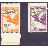 HUNGARY STAMPS 1931 ZEPPELIN set unmounted mint (creased) SG 529-30