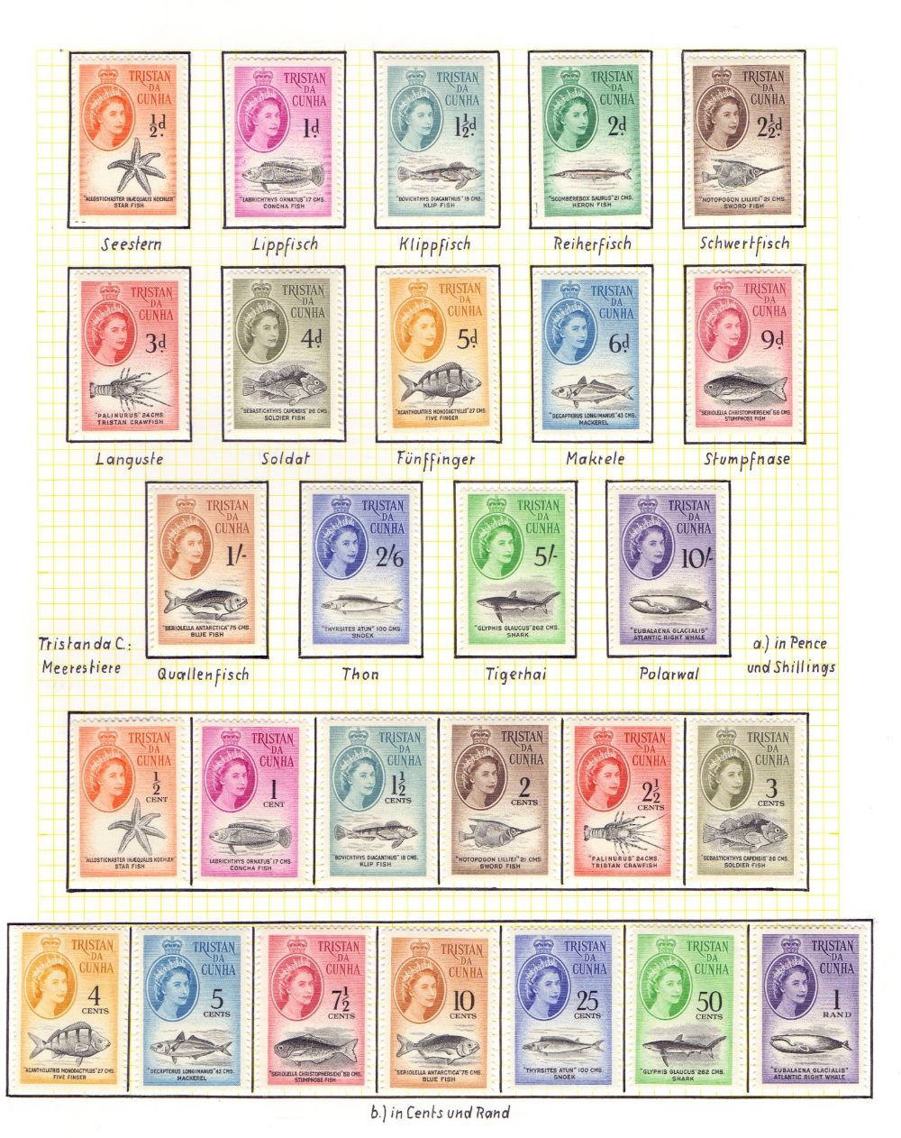 TRISTAN DA CUNHA STAMPS 1960 Marine Life set of 14,