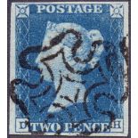 GREAT BRITAIN STAMP 1840 TWO PENNY BLUE Plate 1 (DH) very fine four margin example cancelled by