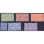 GREAT BRITAIN STAMP George V Royal Cypher 1/2d to 3d (no 1d) in mint pairs showing variety "missing