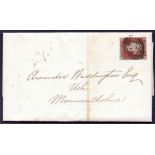 GREAT BRITAIN POSTAL HISTORY : 1844 four margin Penny Red stamp on entire from London to Usk 23rd