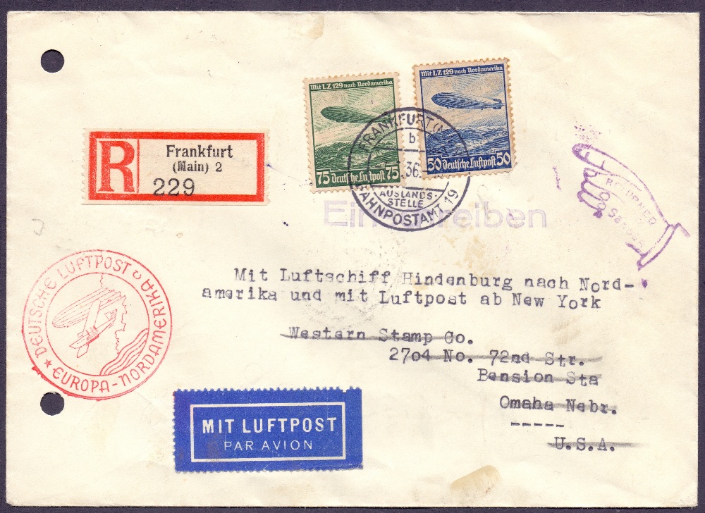 ZEPPELIN COVER : Two Hindenburg flown co